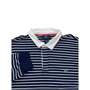 Vineyard Vines White & Navy Blue Striped Rugby Shirt Men's XL Heavy Cotton‎